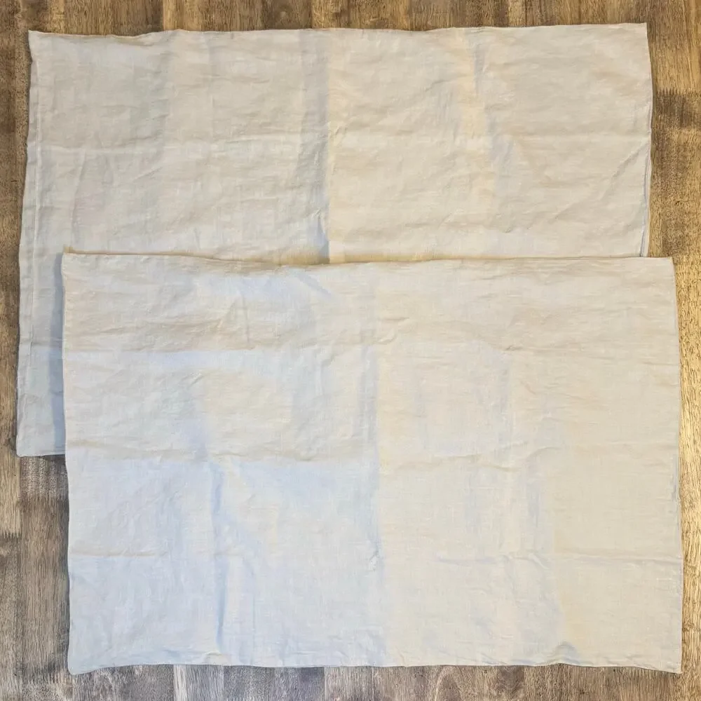 Crate & Barrel Aire Natural European 100% Linen Pillowcases Flax Beige Set of 2